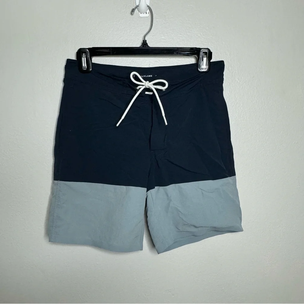 Everlane Mens Board Shorts Linerless Swim Surf Trunks Navy/Slate Blue